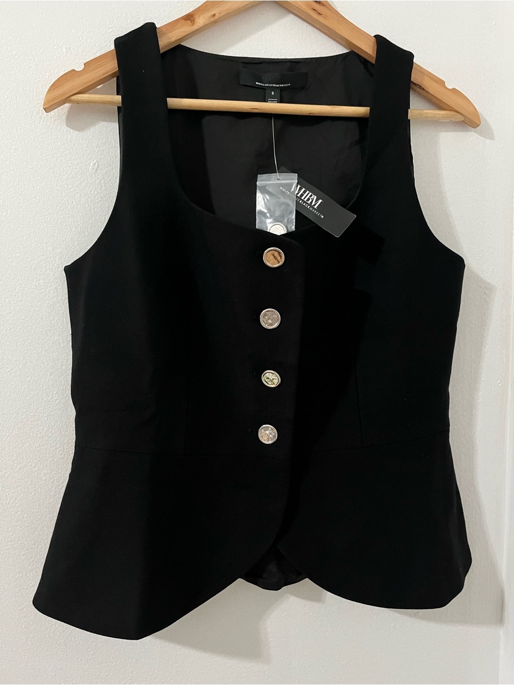 White House Black Market Black Button-Front Tailored vests